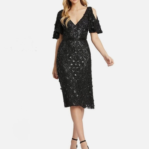 Mac Duggal 4988 Cold Shoulder Beaded Evening Dress - Picture 1 of 10